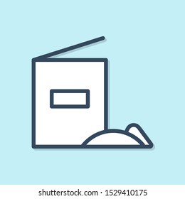 Blue line Flour pack icon isolated on blue background.  Vector Illustration