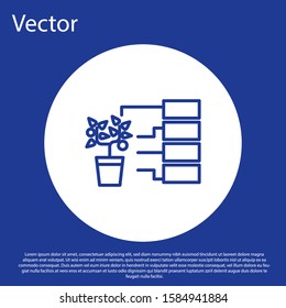 Blue line Flower analysis icon isolated on blue background. White circle button. Vector Illustration