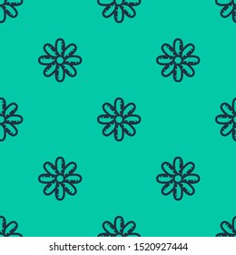 Blue line Flower icon isolated seamless pattern on green background. Sweet natural food.  Vector Illustration