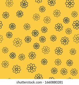 Blue line Flower icon isolated seamless pattern on yellow background. 8 March. International Happy Women Day.  Vector Illustration
