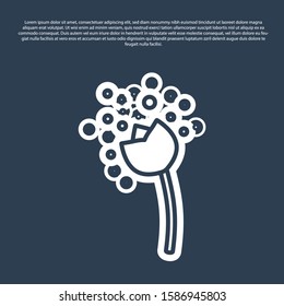 Blue line Flower producing pollen in atmosphere icon isolated on blue background.  Vector Illustration