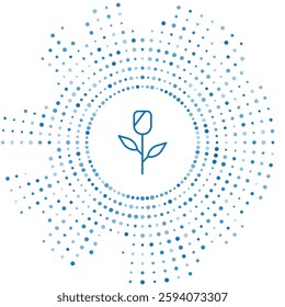 Blue line Flower rose icon isolated on white background. Abstract circle random dots. Vector