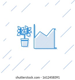 Blue line Flower statistics icon isolated on white background.  Vector Illustration