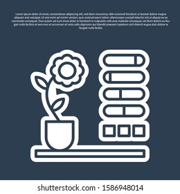 Blue line Flower status icon isolated on blue background.  Vector Illustration