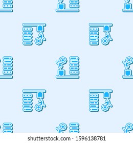 Blue line Flower status icon isolated seamless pattern on grey background.  Vector Illustration