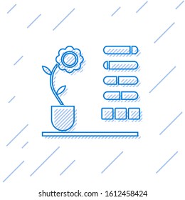 Blue line Flower status icon isolated on white background.  Vector Illustration