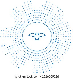 Blue line Flying bat icon isolated on white background. Abstract circle random dots. Vector Illustration