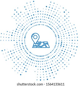 Blue line Folded map with location marker icon isolated on white background. Abstract circle random dots. Vector Illustration