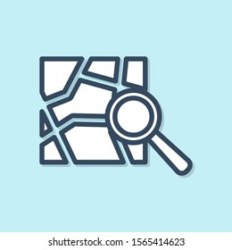 Blue line Folded map with location marker icon isolated on blue background.  Vector Illustration