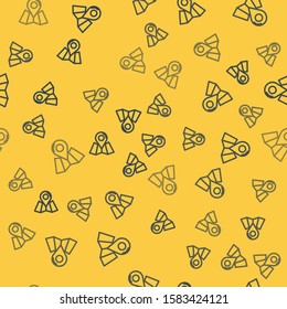 Blue line Folded map with location marker icon isolated seamless pattern on yellow background.  Vector Illustration