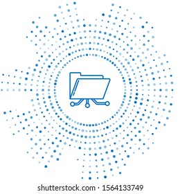 Blue line Folder and lock icon isolated on white background. Cyber defense. Security, safety, protection concept. Abstract circle random dots. Vector Illustration