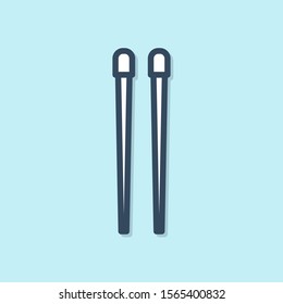 Blue line Food chopsticks icon isolated on blue background. Wooden Chinese sticks for Asian dishes. Oriental utensils.  Vector Illustration