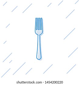 Blue line Fork icon isolated on white background. Cutlery symbol.  Vector Illustration