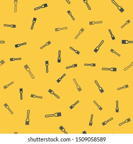 Blue line Fork icon isolated seamless pattern on yellow background. Cutlery symbol.  Vector Illustration