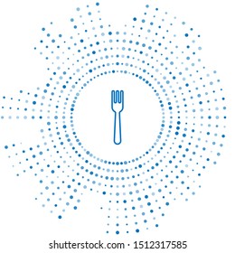 Blue line Fork icon isolated on white background. Cutlery symbol. Abstract circle random dots. Vector Illustration