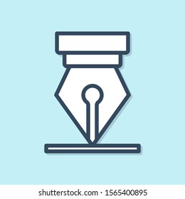 Blue line Fountain pen nib icon isolated on blue background. Pen tool sign.  Vector Illustration