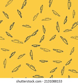 Blue line Fountain pen nib icon isolated seamless pattern on yellow background. Pen tool sign.  Vector