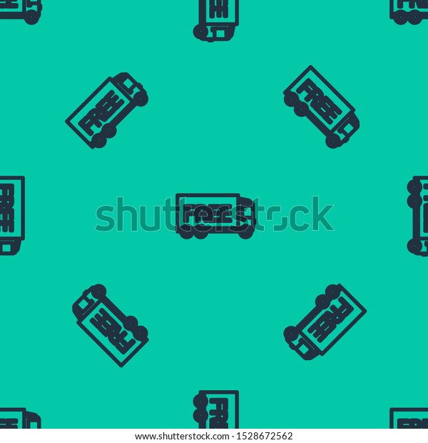 Blue line Free delivery service icon\
isolated seamless pattern on green background. Free shipping. 24\
hour and fast delivery.  Vector\
Illustration