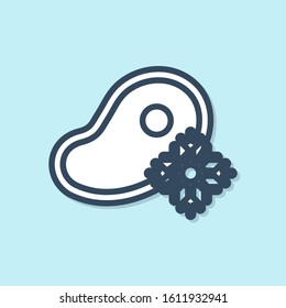 Blue line Fresh frozen steak meat icon isolated on blue background.  Vector Illustration