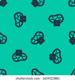 Blue line Fresh frozen steak meat icon isolated seamless pattern on green background.  Vector Illustration