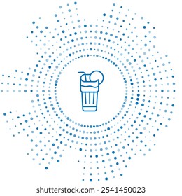 Blue line Fresh smoothie icon isolated on white background. Abstract circle random dots. Vector