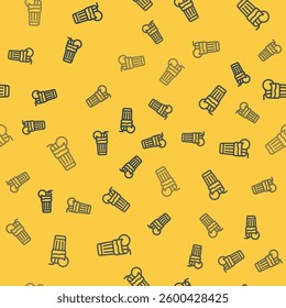 Blue line Fresh smoothie icon isolated seamless pattern on yellow background.  Vector