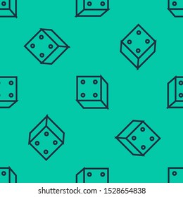 Blue line Game dice icon isolated seamless pattern on green background. Casino gambling.  Vector Illustration