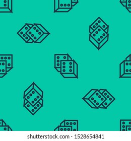 Blue line Game dice icon isolated seamless pattern on green background. Casino gambling.  Vector Illustration