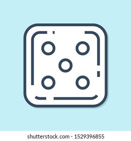 Blue line Game dice icon isolated on blue background. Casino gambling.  Vector Illustration