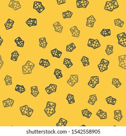 Blue line Game dice icon isolated seamless pattern on yellow background. Casino gambling.  Vector Illustration