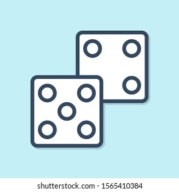 Blue line Game dice icon isolated on blue background. Casino gambling.  Vector Illustration