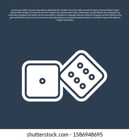 Blue line Game dice icon isolated on blue background. Casino gambling.  Vector Illustration