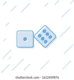 Blue line Game dice icon isolated on white background. Casino gambling.  Vector Illustration