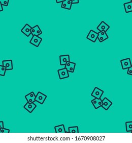 Blue line Game dice icon isolated seamless pattern on green background. Casino gambling.  Vector Illustration