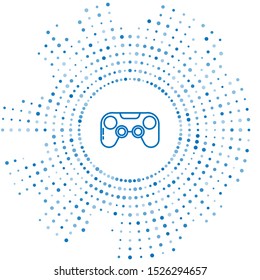 Blue line Gamepad icon isolated on white background. Game controller. Abstract circle random dots. Vector Illustration