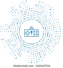 Blue line Gamepad icon isolated on white background. Game controller. Abstract circle random dots. Vector Illustration
