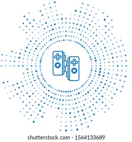 Blue line Gamepad icon isolated on white background. Game controller. Abstract circle random dots. Vector Illustration