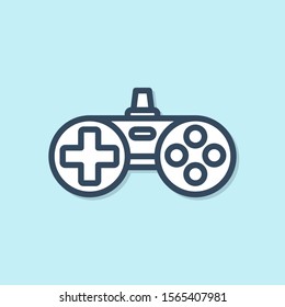 Blue line Gamepad icon isolated on blue background. Game controller.  Vector Illustration