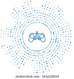 Blue line Gamepad icon isolated on white background. Game controller. Abstract circle random dots. Vector Illustration