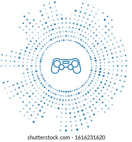 Blue line Gamepad icon isolated on white background. Game controller. Abstract circle random dots. Vector Illustration