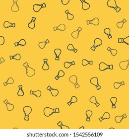 Blue line Garbage bag icon isolated seamless pattern on yellow background.  Vector Illustration