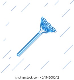 Blue line Garden rake for leaves icon isolated on white background. Tool for horticulture, agriculture, farming. Ground cultivator.  Vector Illustration