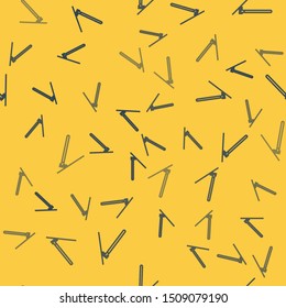 Blue line Garden rake in work icon isolated seamless pattern on yellow background. Tool for horticulture, agriculture, farming. Ground cultivator.  Vector Illustration