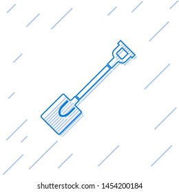 Blue line Garden shovel icon isolated on white background. Gardening tool. Tool for horticulture, agriculture, farming.  Vector Illustration