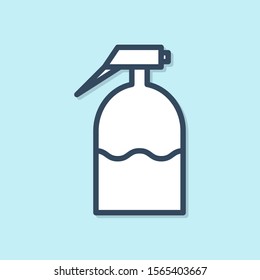Blue line Garden sprayer for water, fertilizer, chemicals icon isolated on blue background.  Vector Illustration