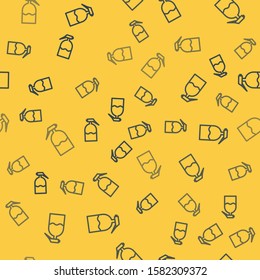 Blue line Garden sprayer for water, fertilizer, chemicals icon isolated seamless pattern on yellow background.  Vector Illustration