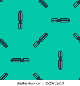 Blue line Gardening handmade scissors for trimming icon isolated seamless pattern on green background. Pruning shears with wooden handles. Vector Illustration Blue line Gardening handmade scissors for trimming icon isolated seamless pattern on green background. Pruning shears with wooden handles. Vector Illustration