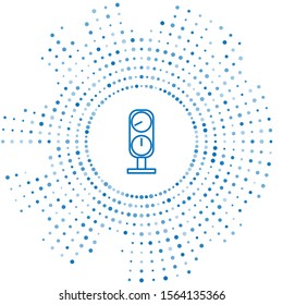 Blue line Gauge scale icon isolated on white background. Satisfaction, temperature, manometer, risk, rating, performance, speed tachometer. Abstract circle random dots. Vector Illustration