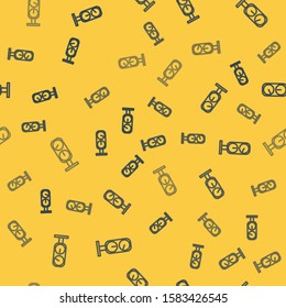 Blue line Gauge scale icon isolated seamless pattern on yellow background. Satisfaction, temperature, manometer, risk, rating, performance, speed tachometer.  Vector Illustration