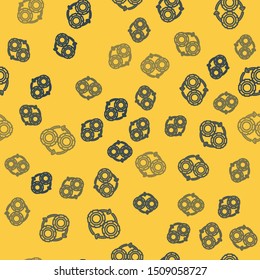 Blue line Gear and arrows as workflow process concept icon isolated seamless pattern on yellow background. Gear reload sign.  Vector Illustration
